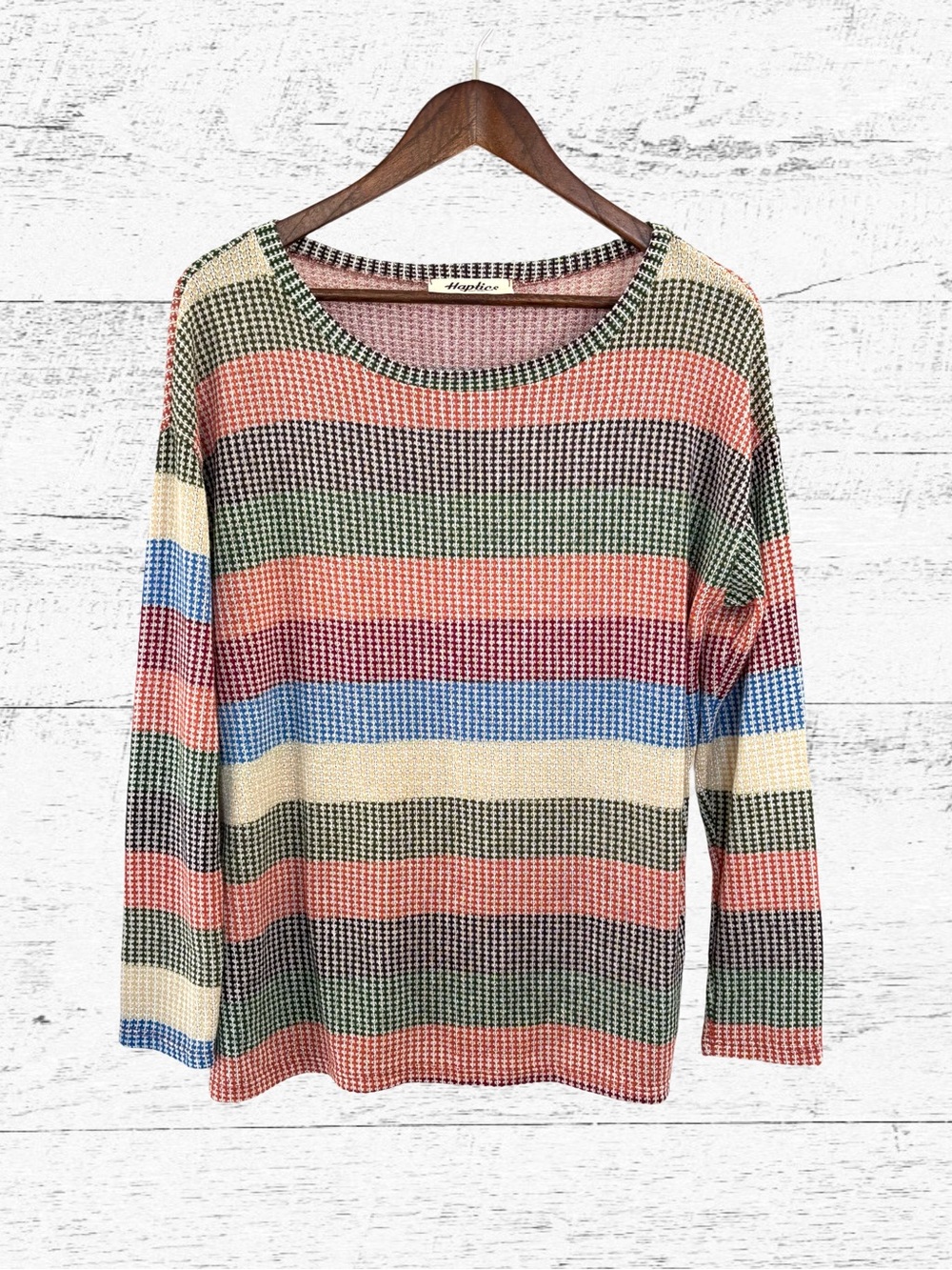 Orange and Green Crew Neck Striped Sweater